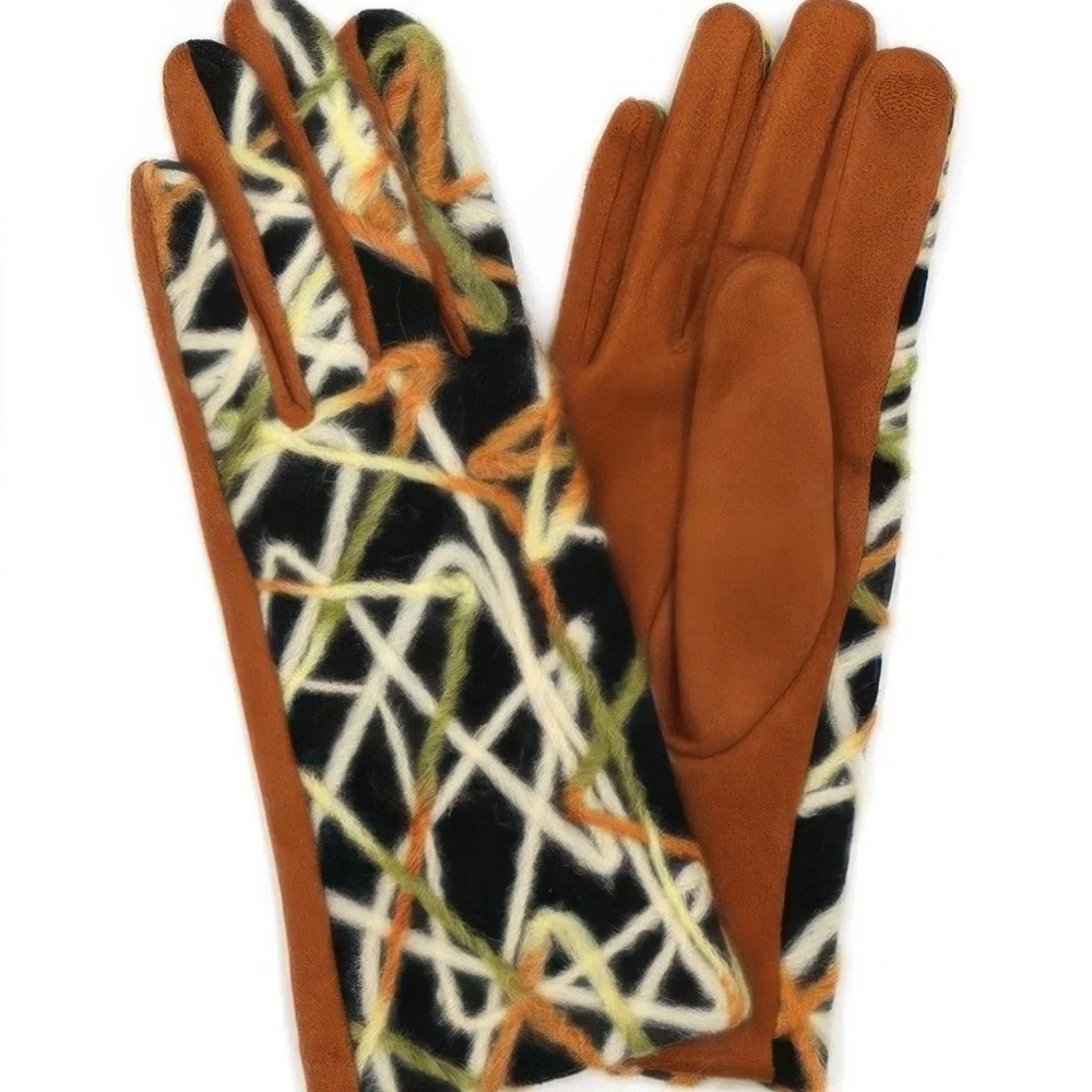Geometric Multicolor Embroidered Smart Touch gloves